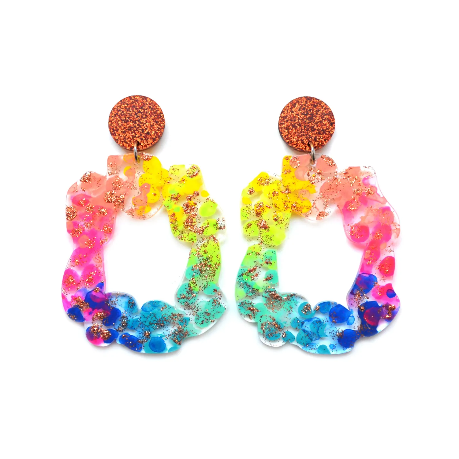 BooandBooFactory Rainbow kobber glitter hoop øredobber