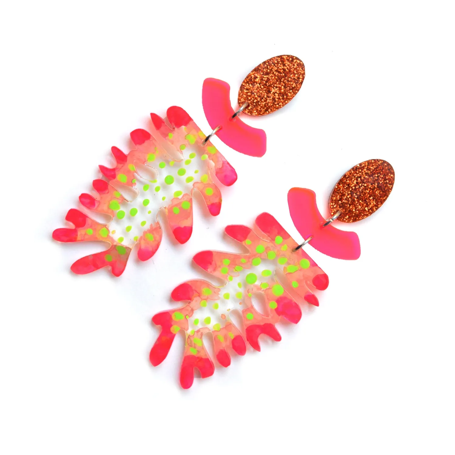 BooandBooFactory Neon Hot Pink Flower Plant stud-øredobber