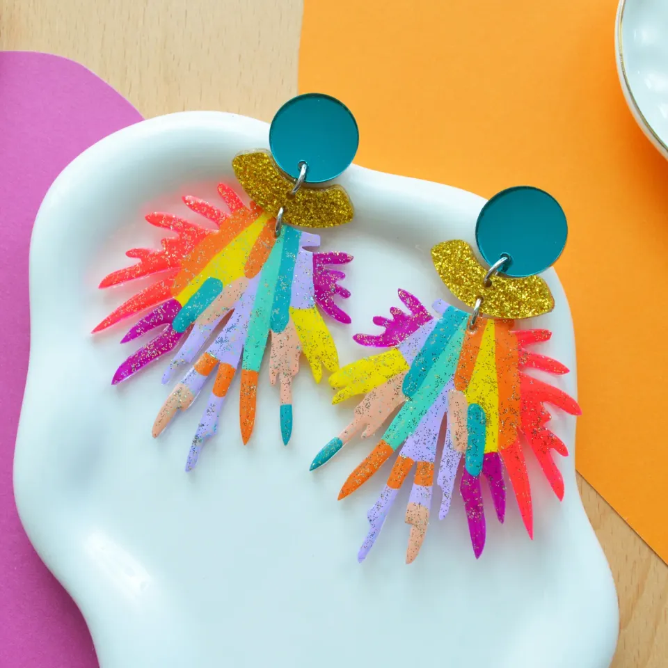 BooandBooFactory Rainbow Pom Pom glitterøredobber 89 mm