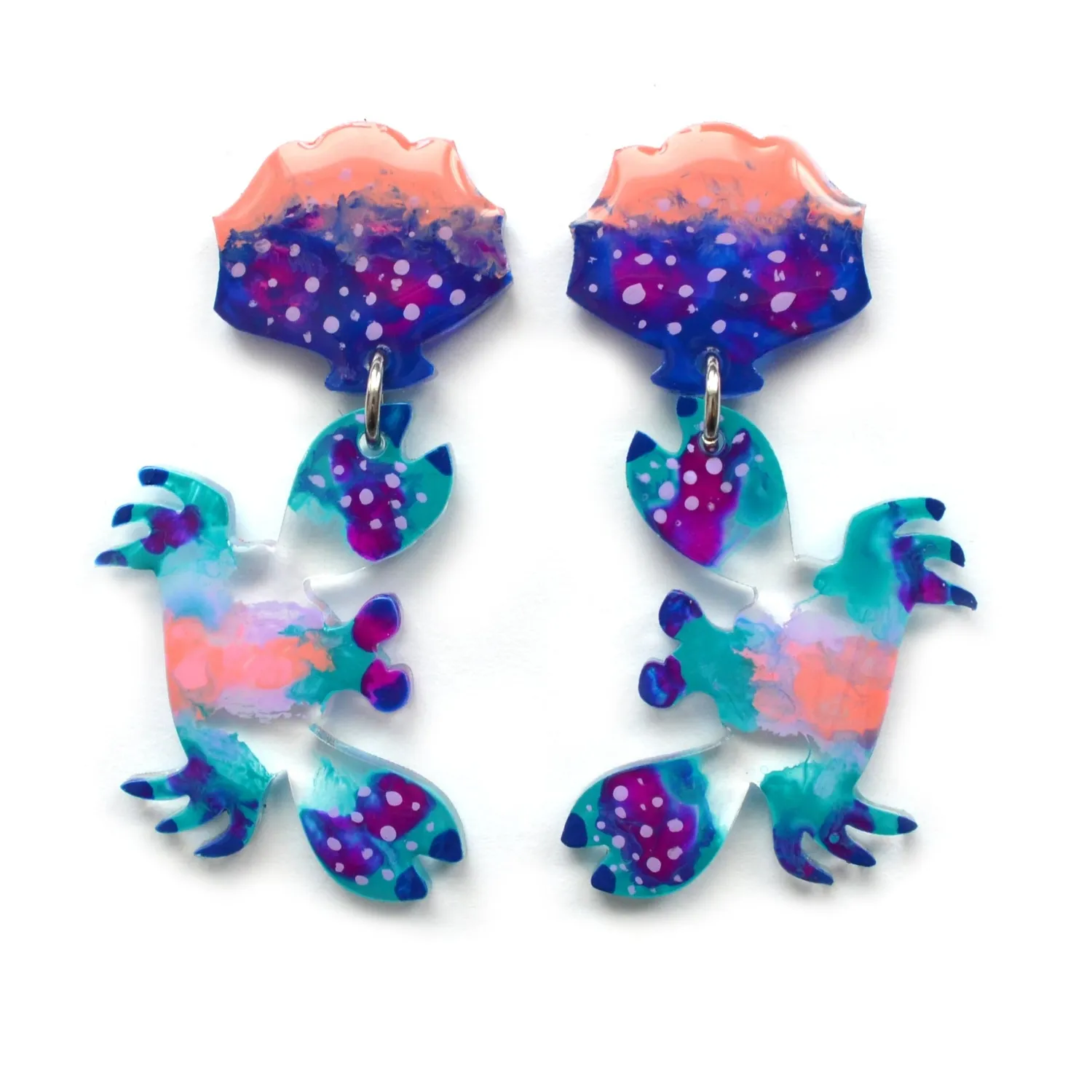 BooandBooFactory Blue Crab and Sea Shell øredobber blå akryl