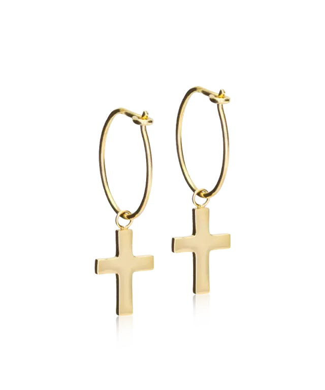 Blomdahl Ear Ring øredobber 14 mm Cross gullfarget