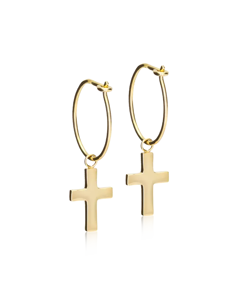 Blomdahl Ear Ring øredobber 14 mm Cross gullfarget