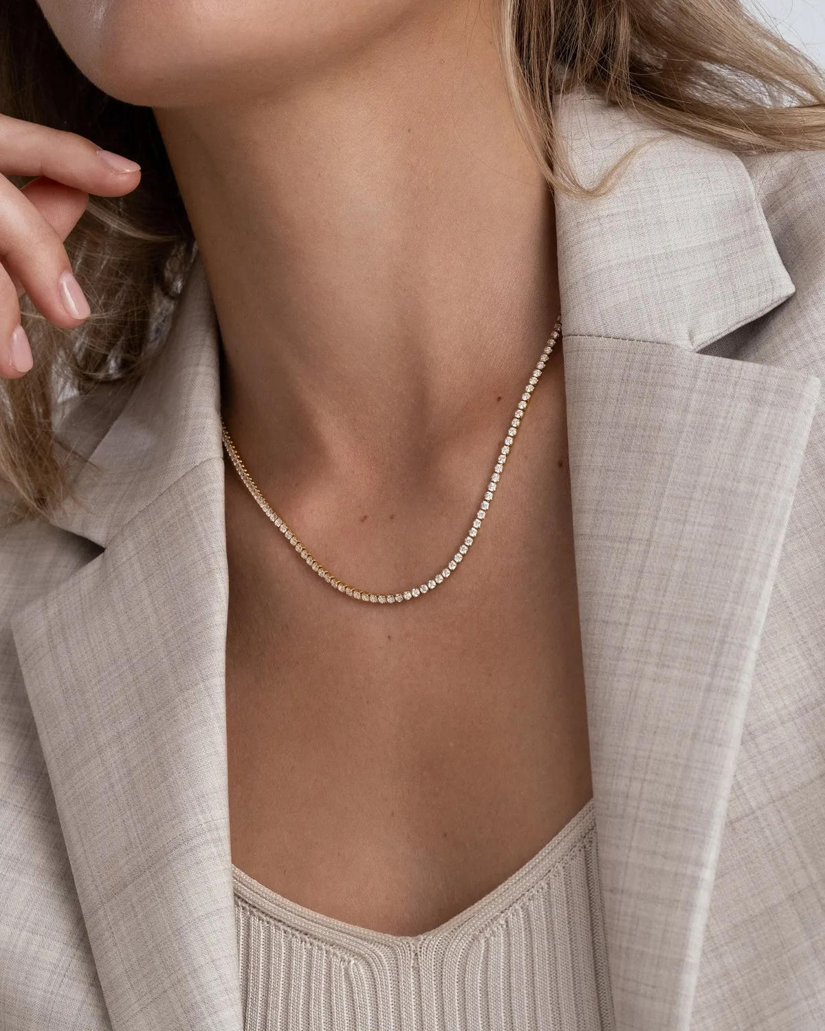 Mockberg Shiny Tennis Necklace halskjede gull 400 mm