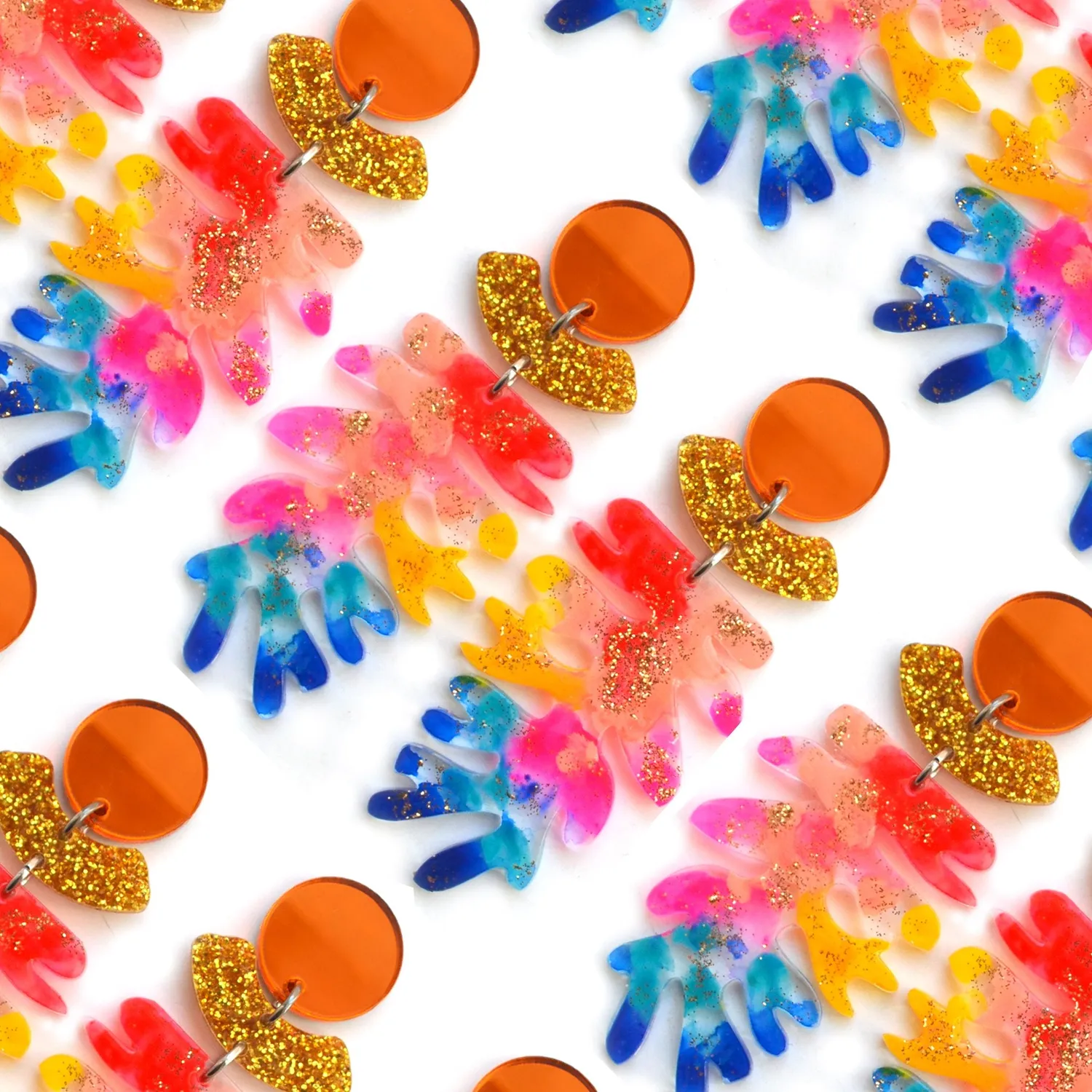 BooandBooFactory Rainbow Seaweed Leaf øredobber regnbue glitter