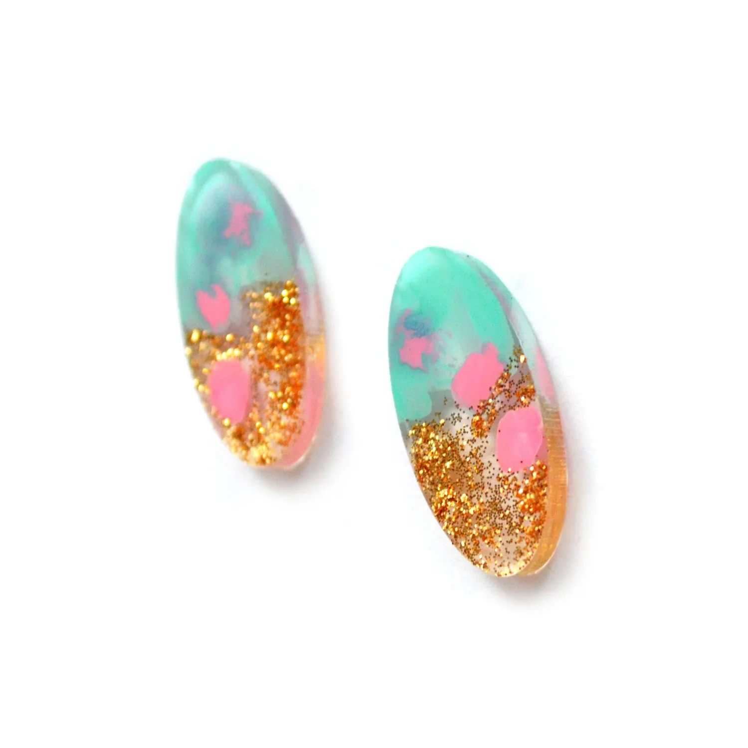 BooandBooFactory Mint and Pink with Gold Glitter Oval øredobber mint
