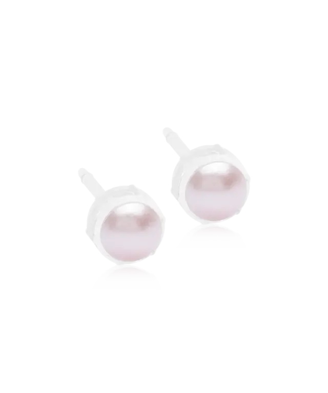 Blomdahl Bezel Pearl øredobber 6 mm lyserosa plast