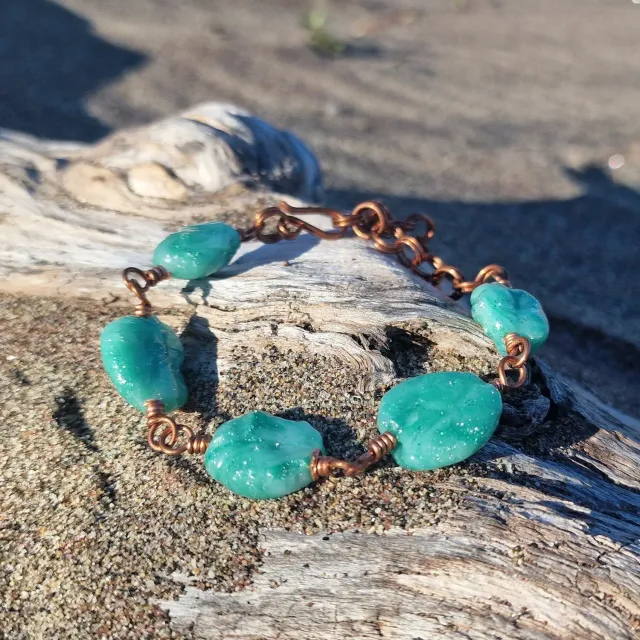 Kunstnerbonden Nerina armbånd kobber jade 17 cm