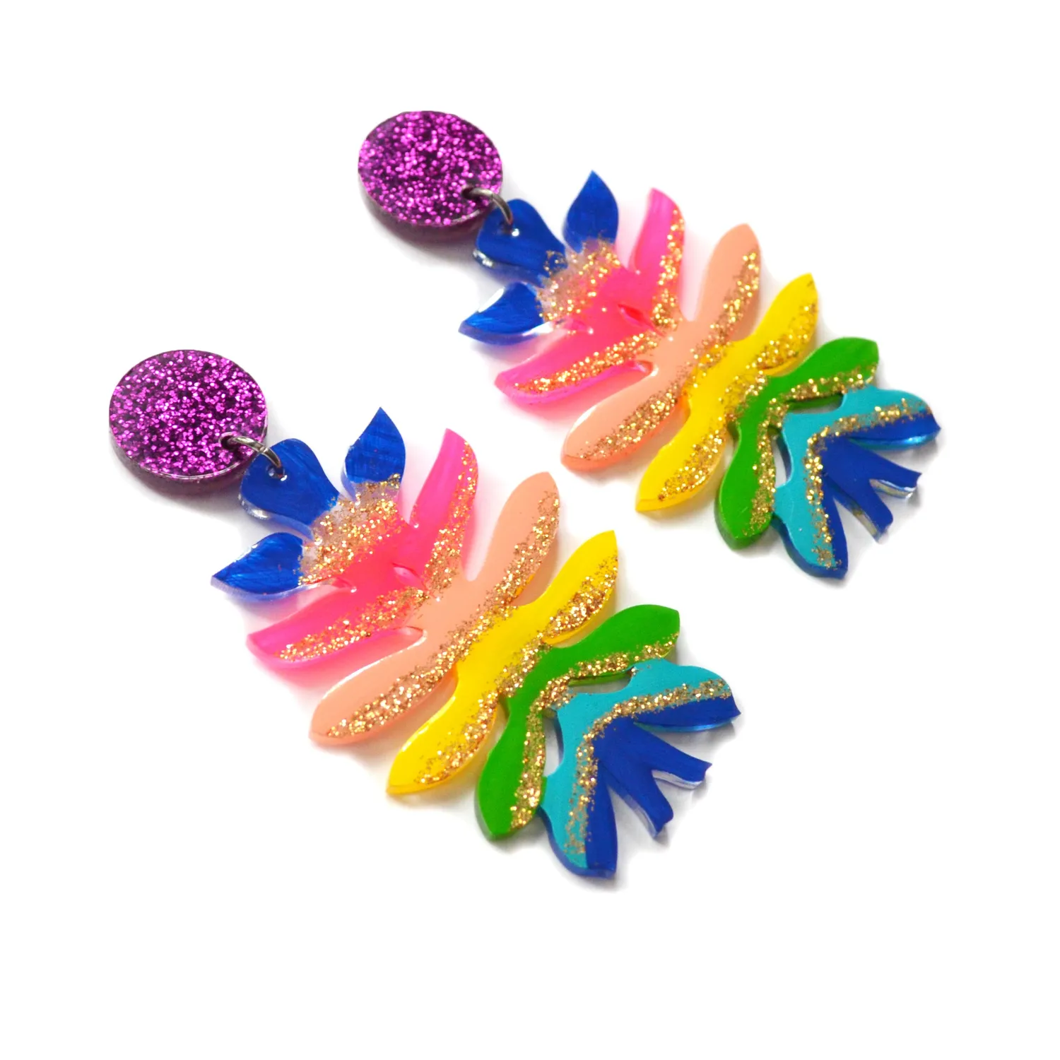 BooandBooFactory Rainbow Flower Statement øredobber regnbueglitter