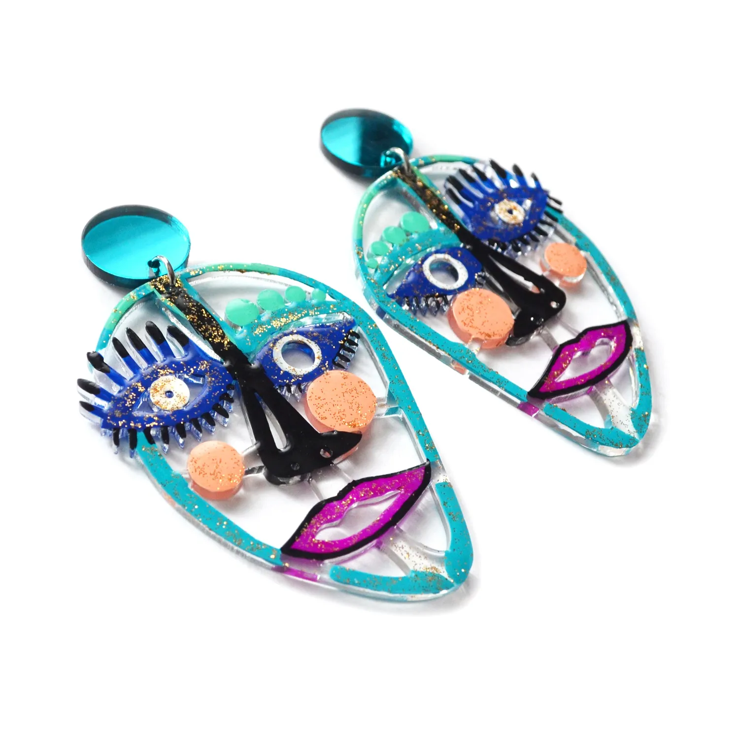 BooandBooFactory Turquoise Blue Face akryl øredobber ansikt