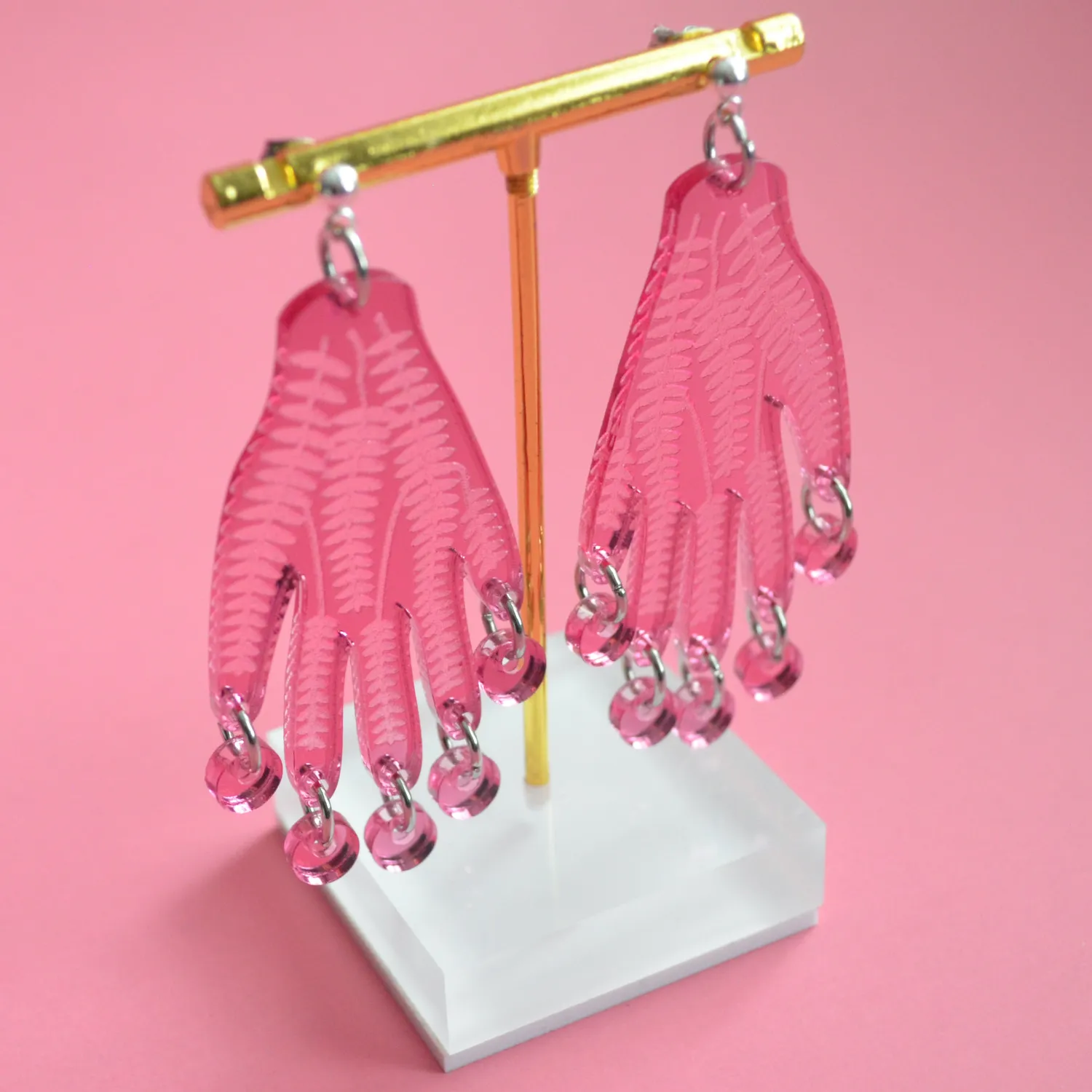 BooandBooFactory Pink Hand øredobber gull speilakryl