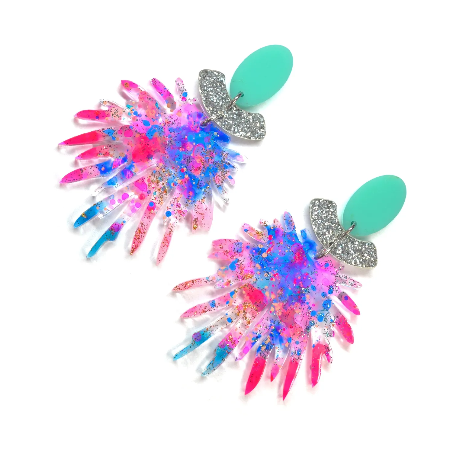 BooandBooFactory Pink Pom Pom Dangle øredobber glitter