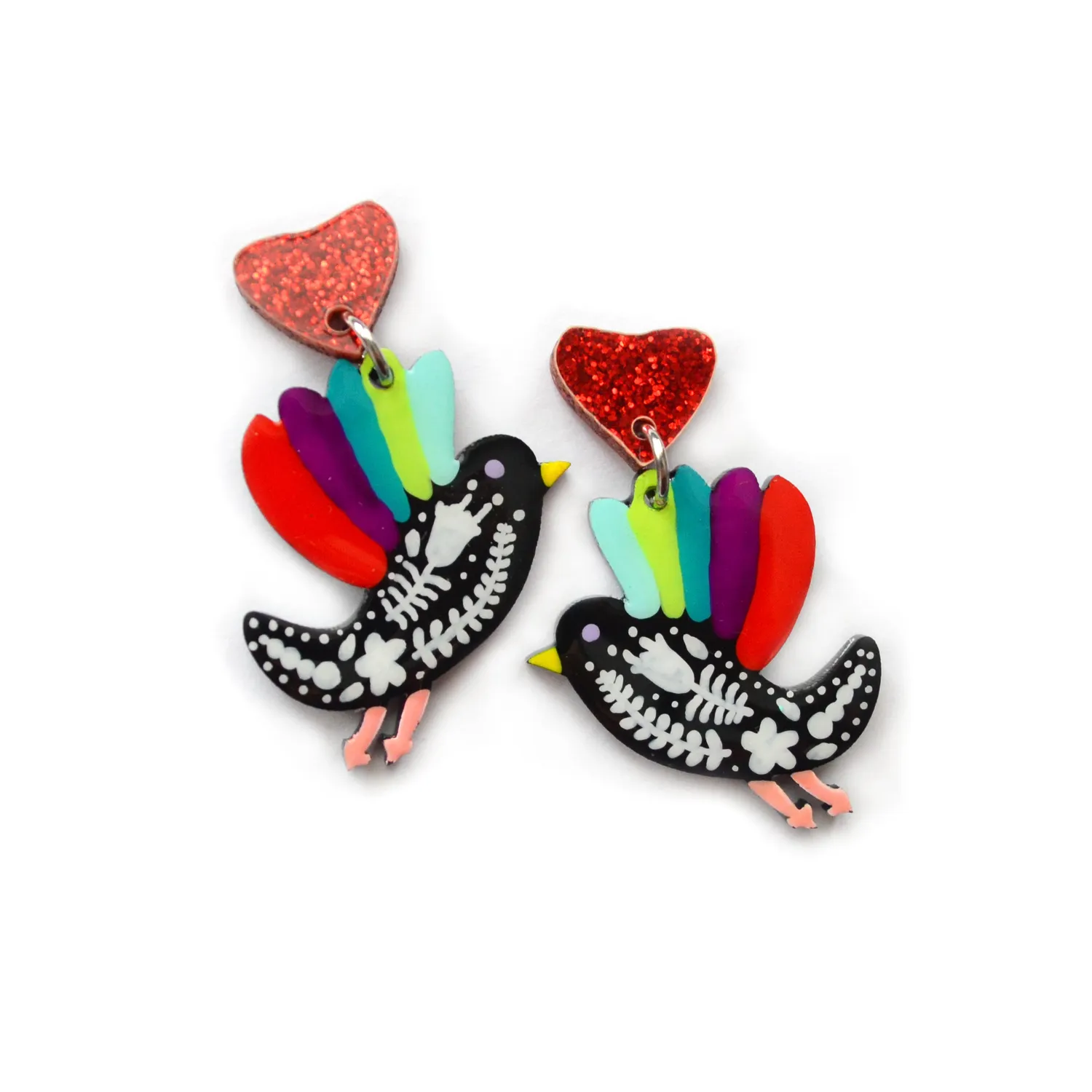 BooandBooFactory Floral Folk Flying Bird øredobber flerfarget