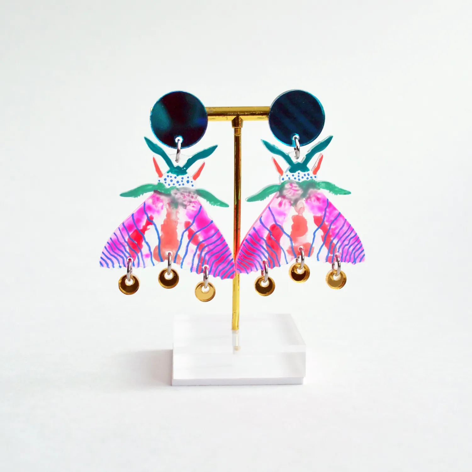 BooandBooFactory Neon Moth øredobber akryl rosa-mint