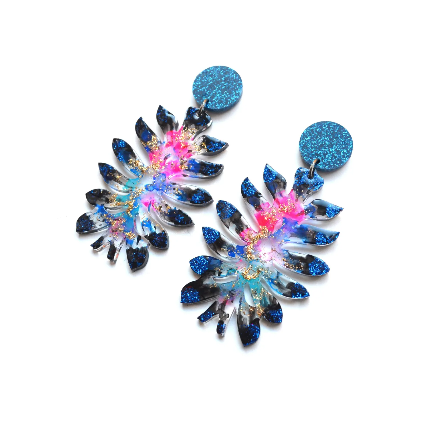 BooandBooFactory Space Flower statement øredobber glitter