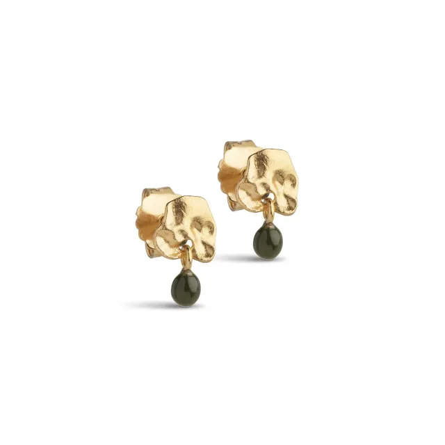 Enamel Mio øredobber khaki 10 mm gull