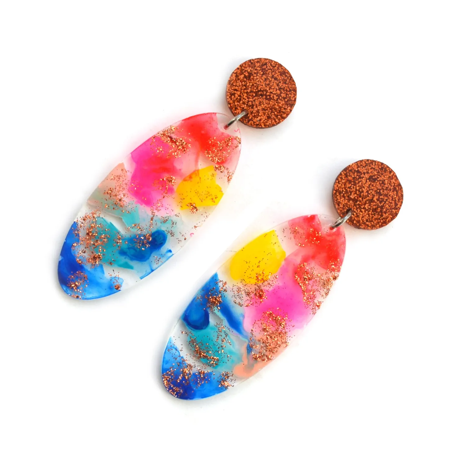 BooandBooFactory Rainbow Oval Drop Glitter Statement øredobber akryl