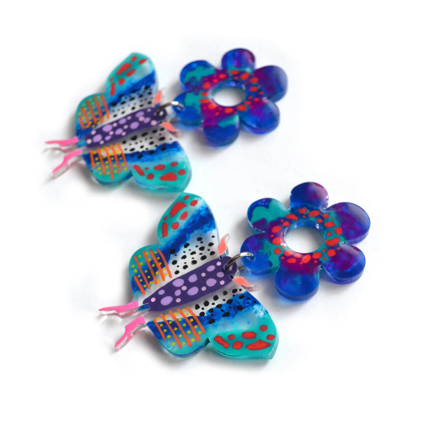 BooandBooFactory Blue Butterfly Flower øredobber resin