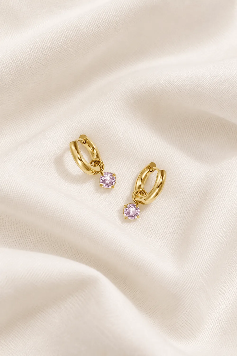 Mea Nani Blush hoops øredobber gull rosa stein