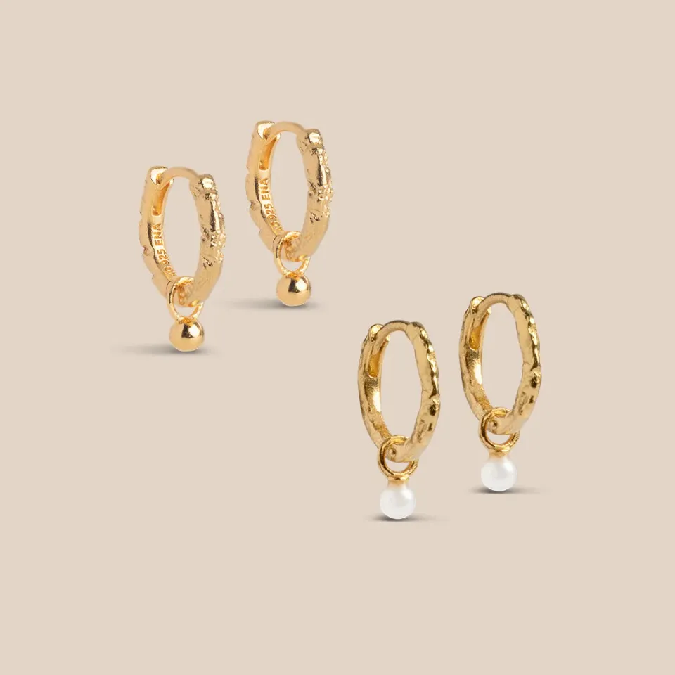 Enamel Belle Duo gavesett gull hoops perle