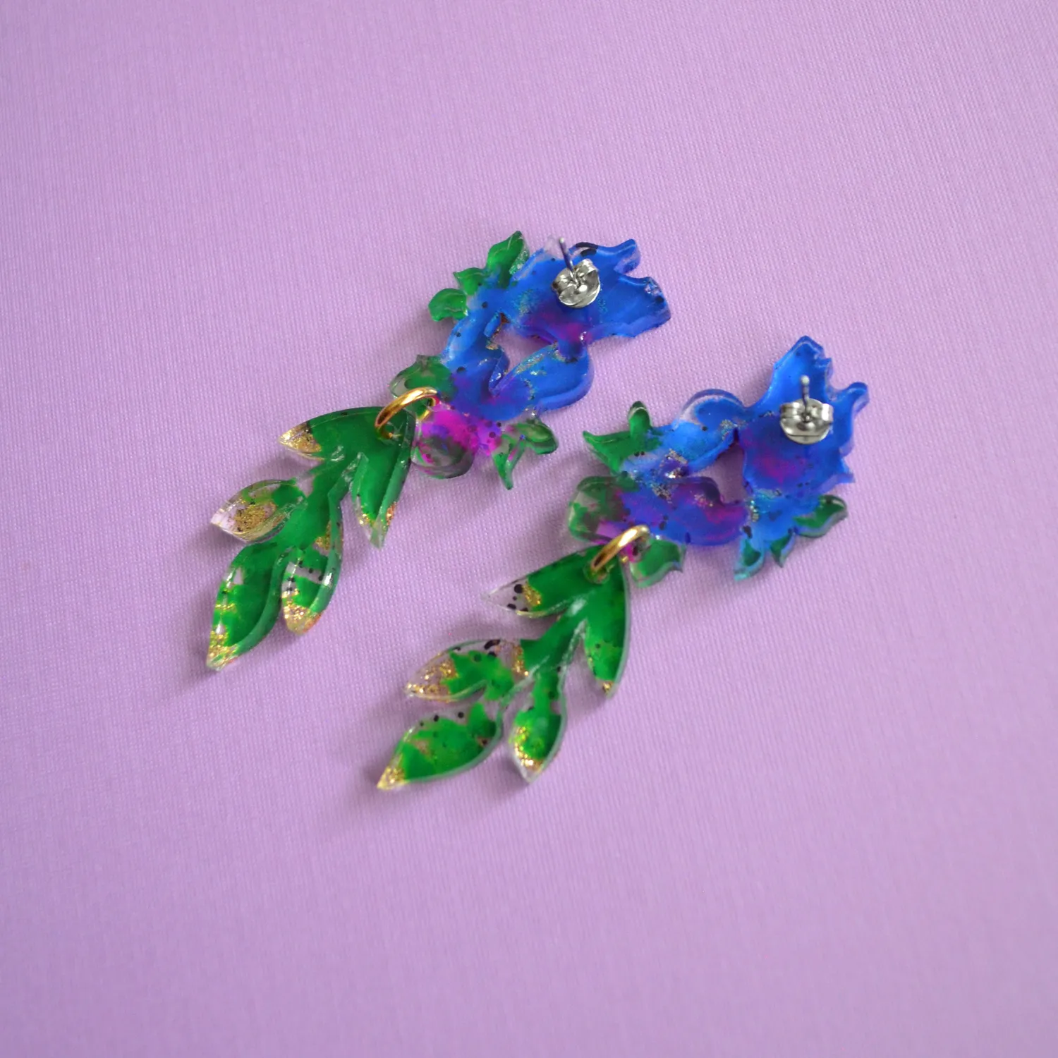 BooandBooFactory Blue Green Floral øredobber dråpe