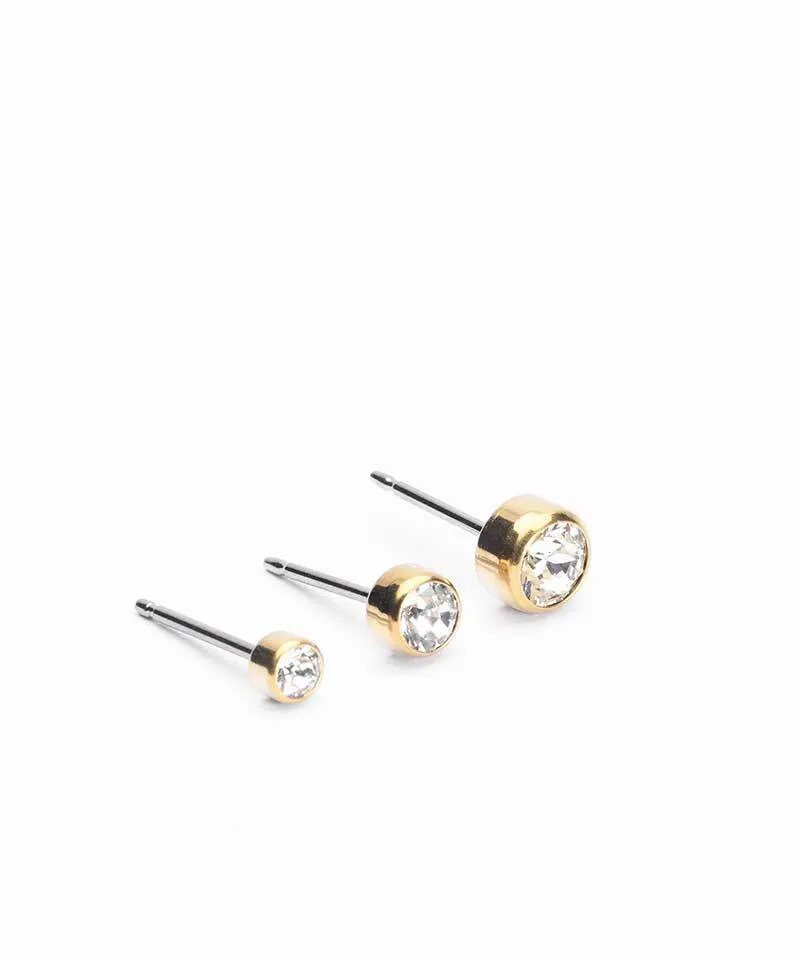 Blomdahl Bezel øredobber 3 mm crystal gull titan