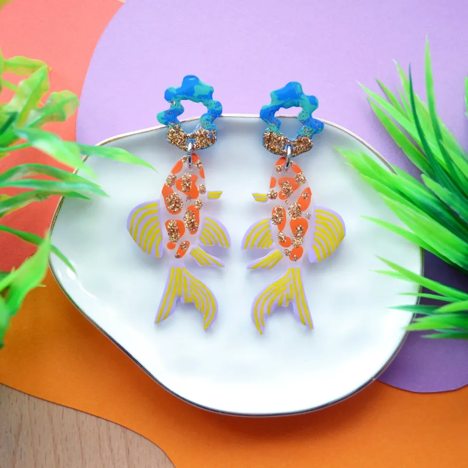 BooandBooFactory Glitter Fish øredobber oransje