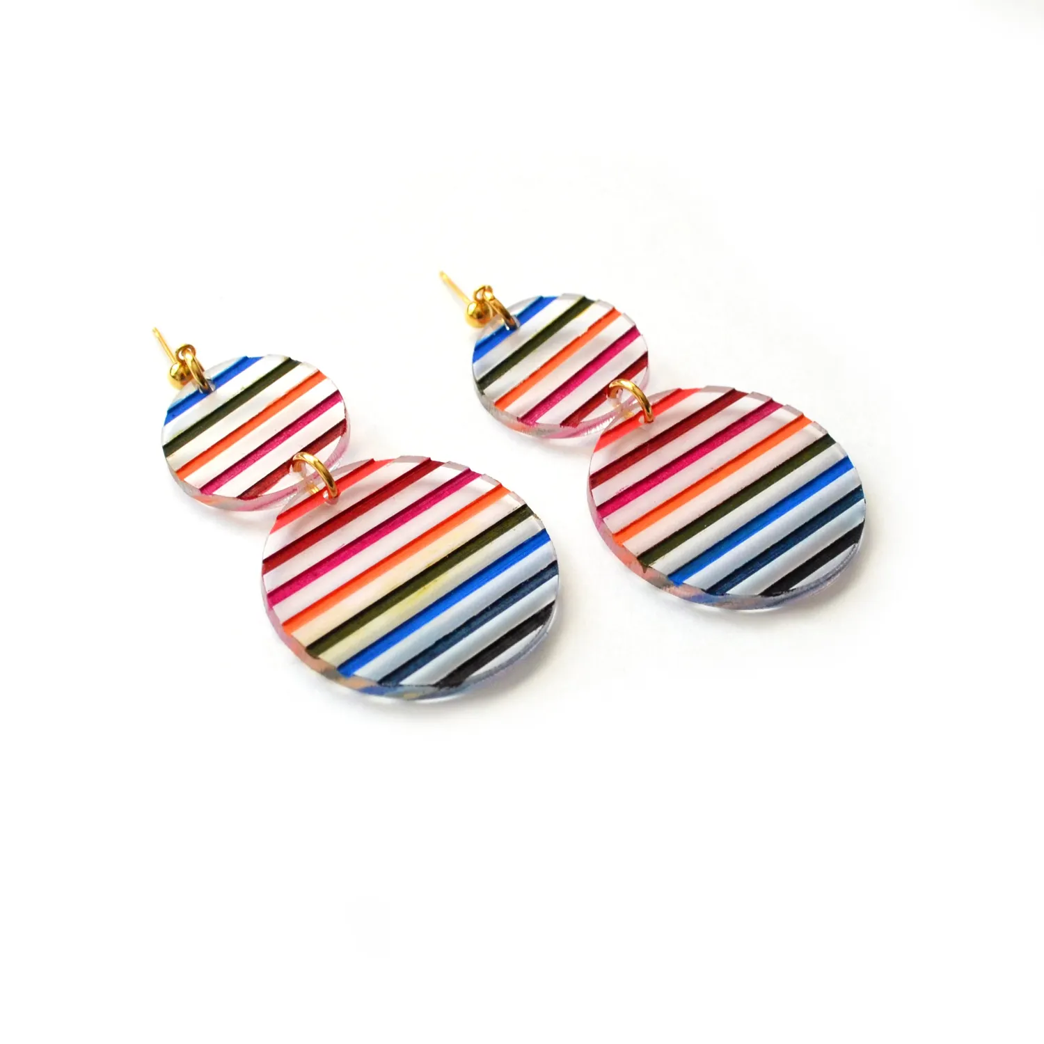 BooandBooFactory Colorful Stripe Circle dangle-øredobber