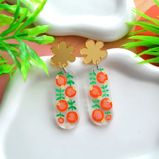 BooandBooFactory Orange Blossom Flower Oval øredobber oransje