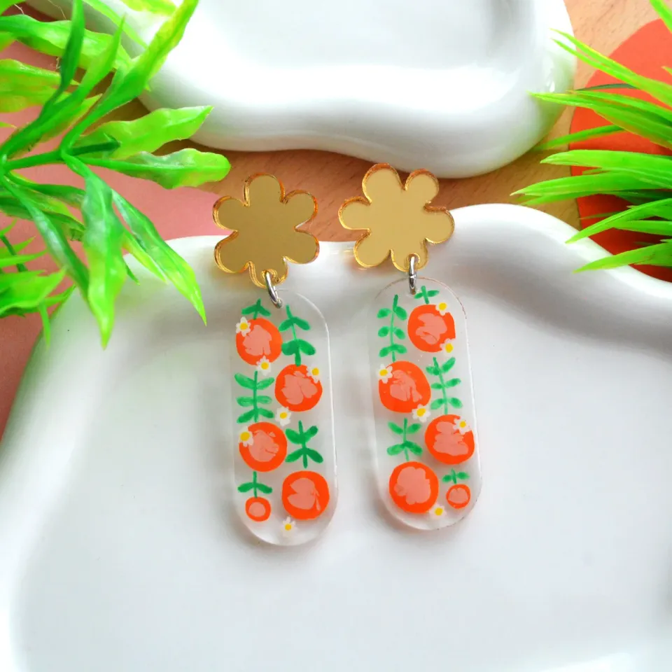 BooandBooFactory Orange Blossom Flower Oval øredobber oransje