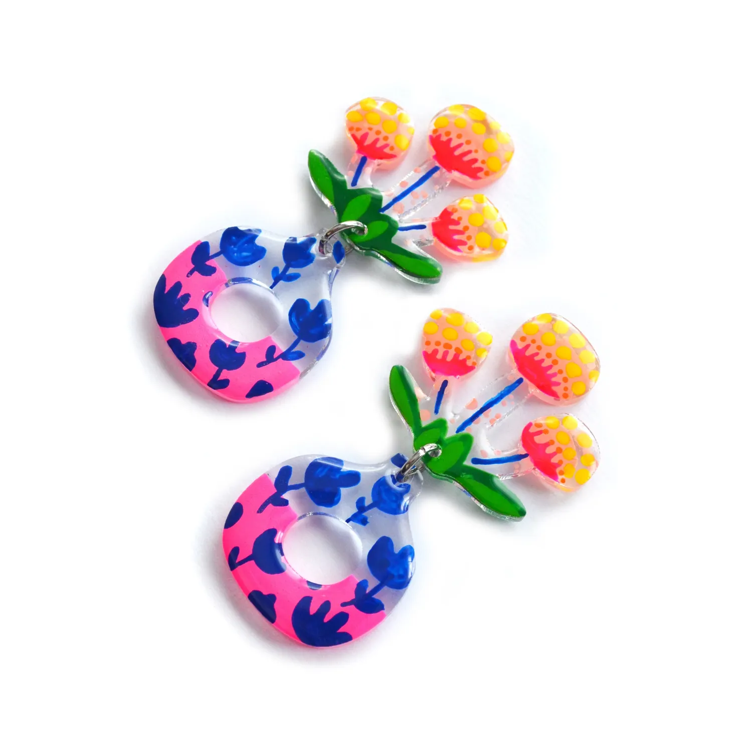 BooandBooFactory Neon Pink Flower Vase øredobber rosa