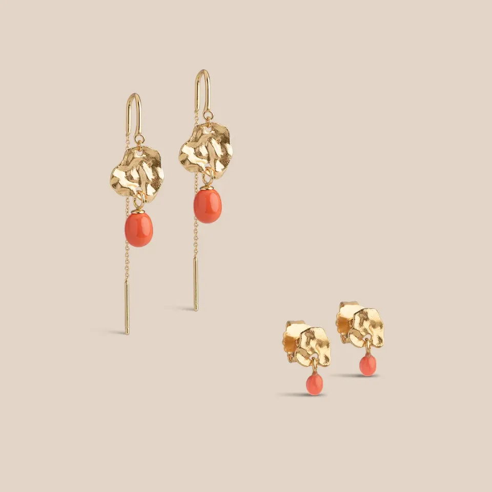 Enamel Light Coral Duo øredobber gavesett korall