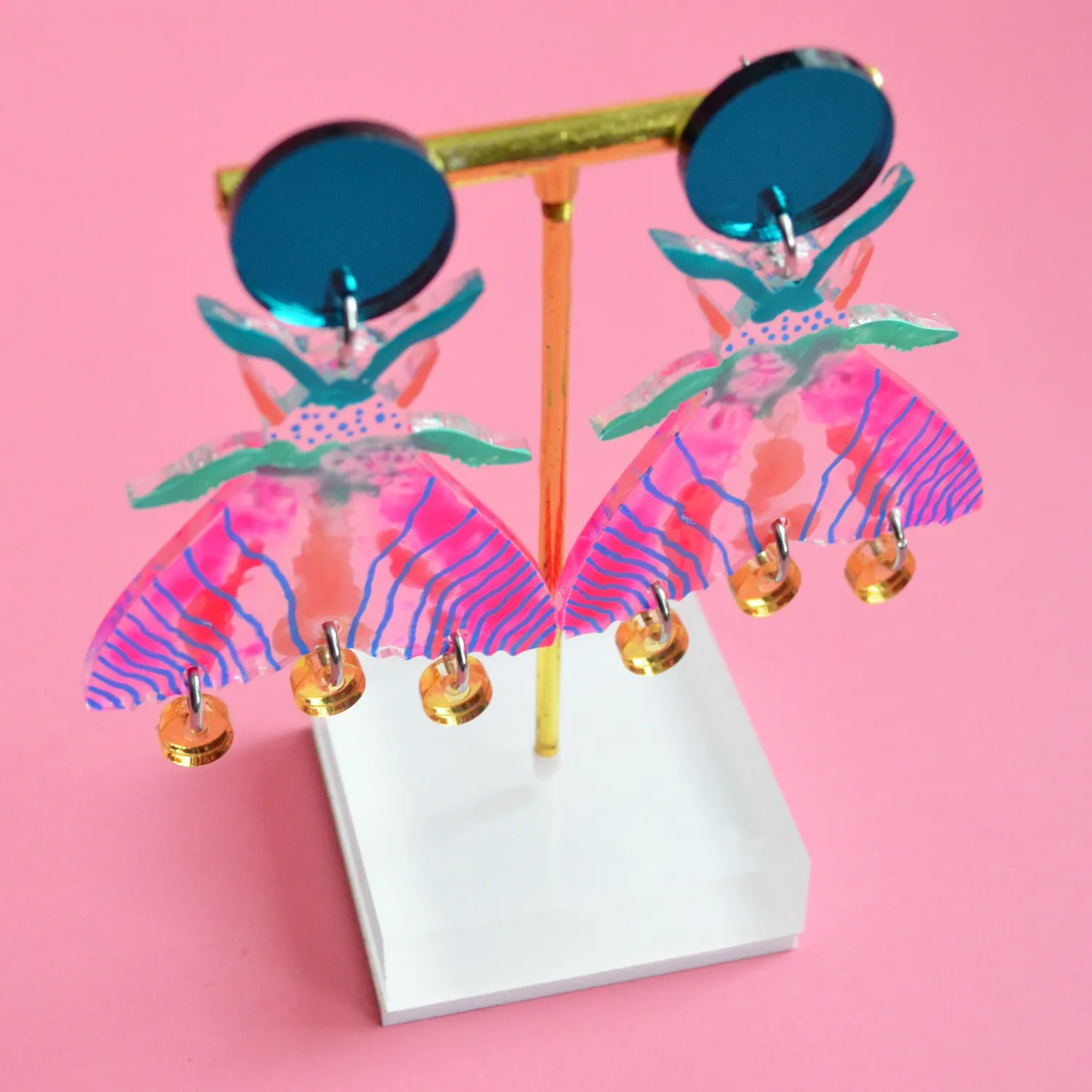 BooandBooFactory Neon Moth øredobber akryl rosa-mint