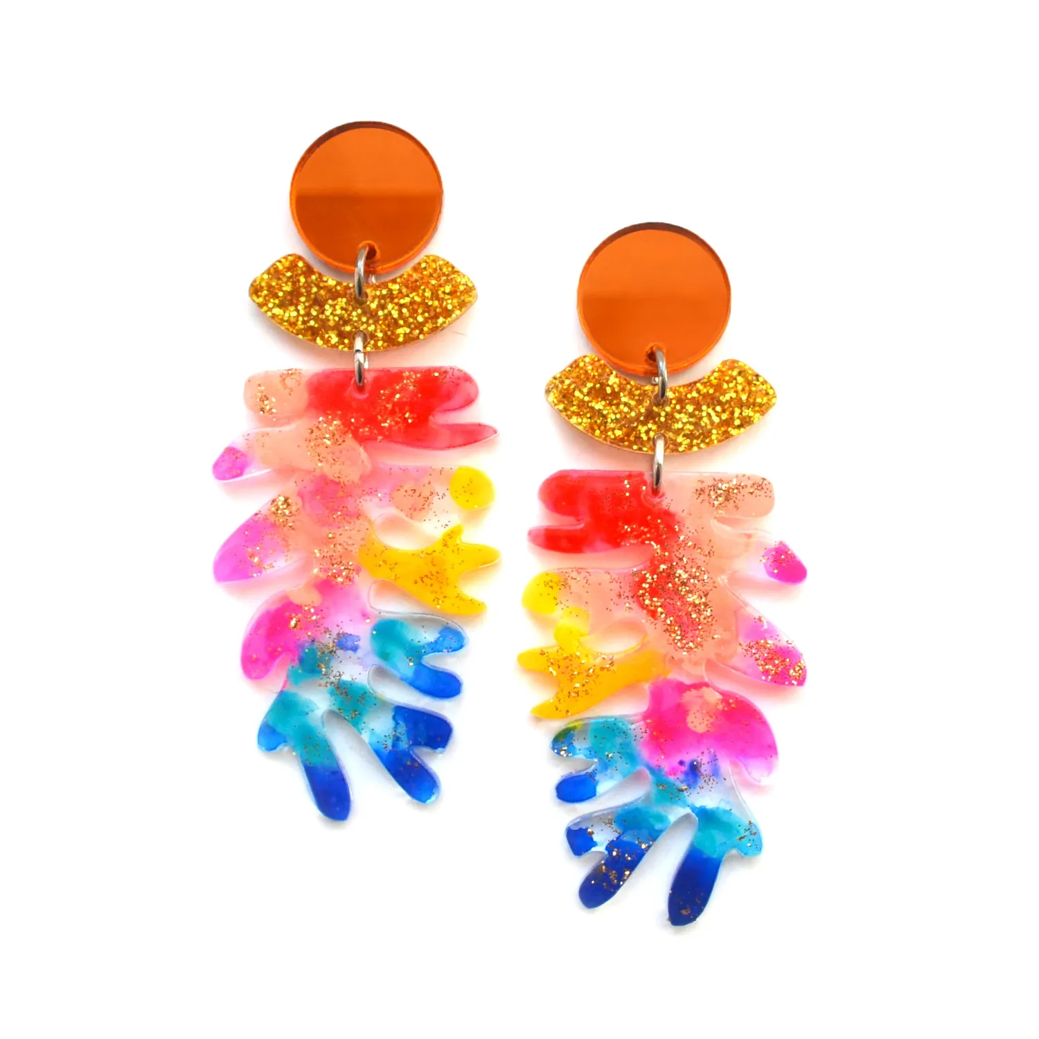 BooandBooFactory Rainbow Seaweed Leaf øredobber regnbue glitter