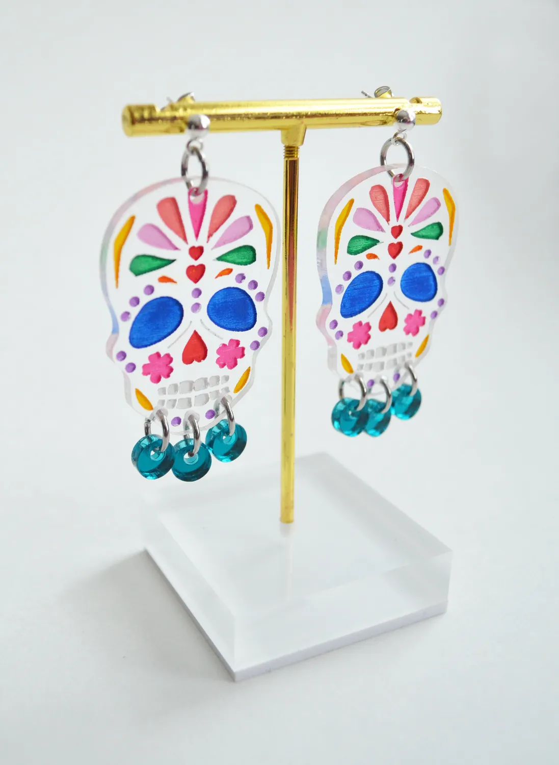 BooandBooFactory Sugar Skull Rainbow øredobber turkis