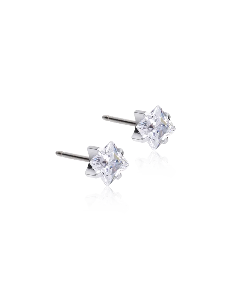 Blomdahl Tiffany Edge øredobber 5 mm sølv CZ white titan