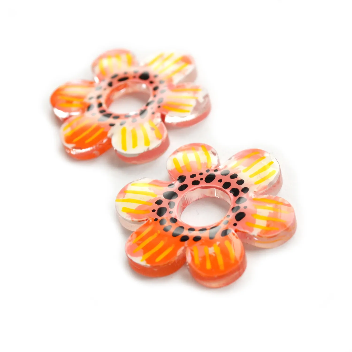 BooandBooFactory Orange Pink Flower Stud blomsterøredobber