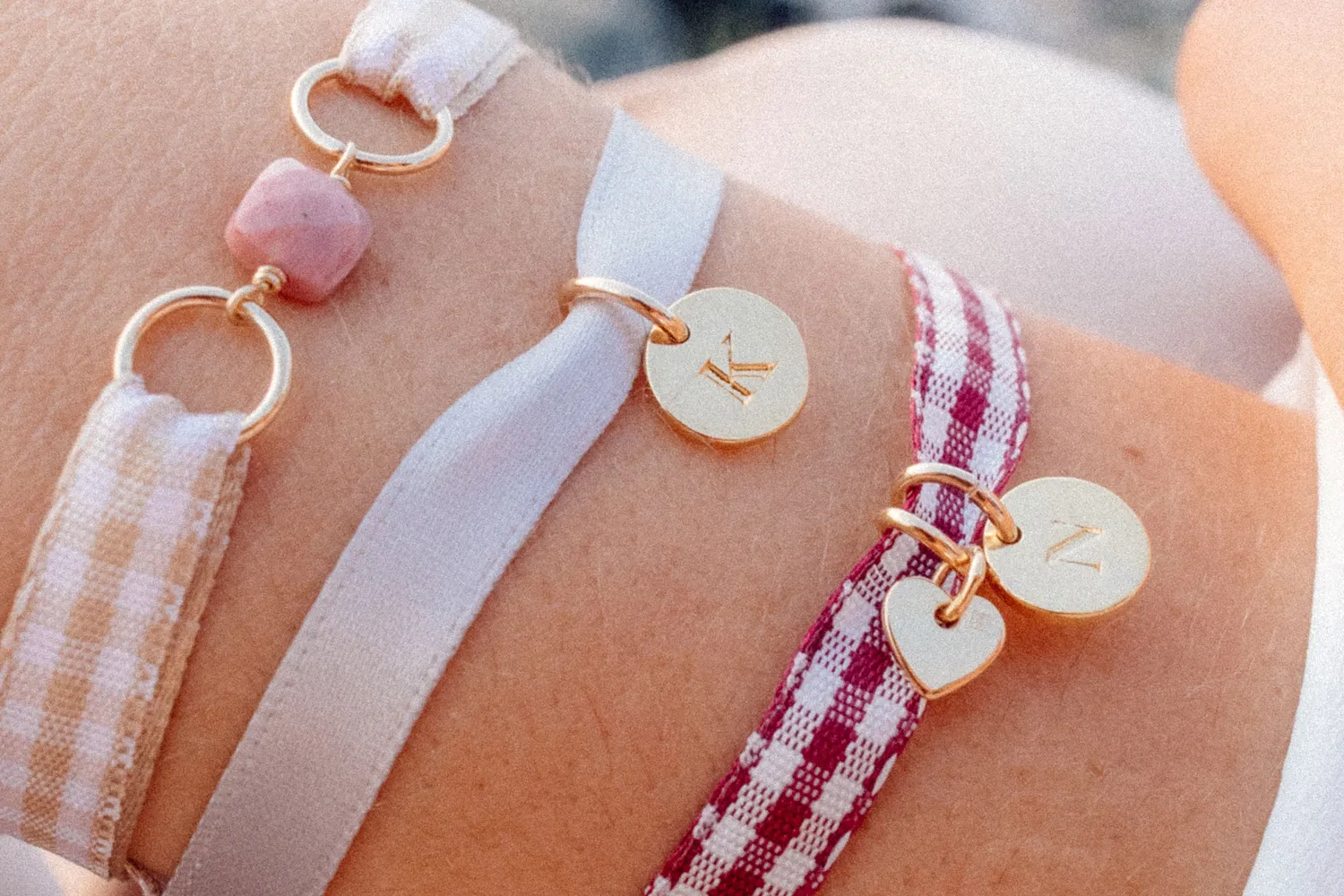 Eremis satin bandarmbånd grønn vichy armbånd