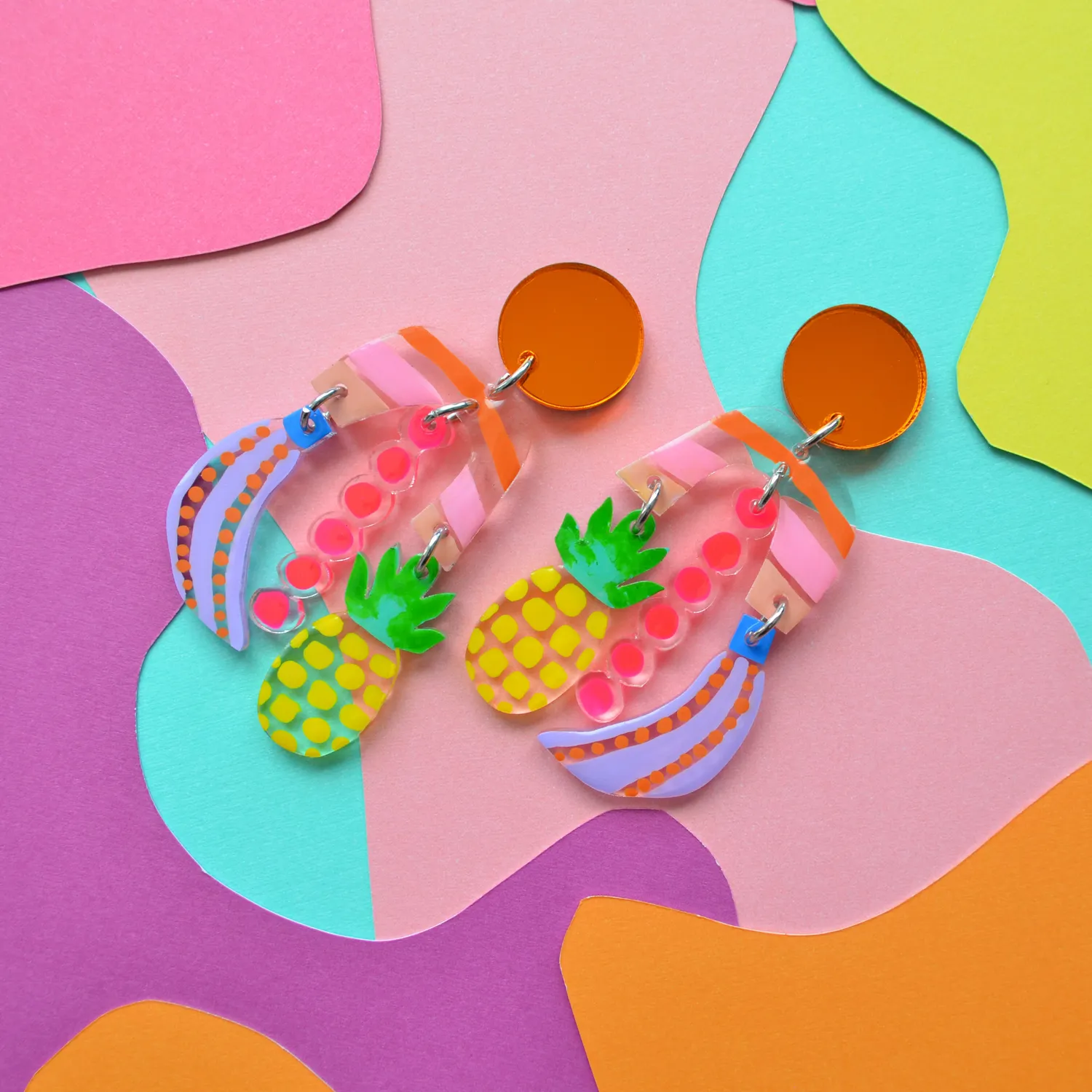 BooandBooFactory Neon Pineapple and Banana øredobber frukt