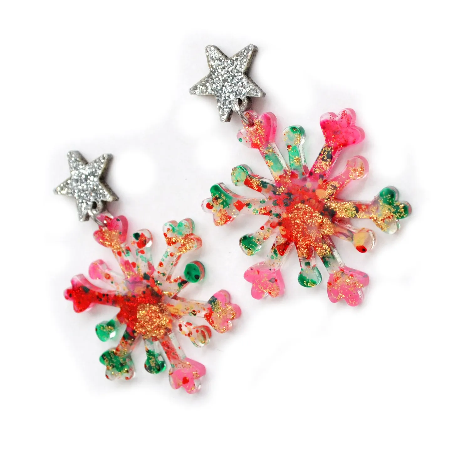 BooandBooFactory Pink Red Snowflake vinterøredobber