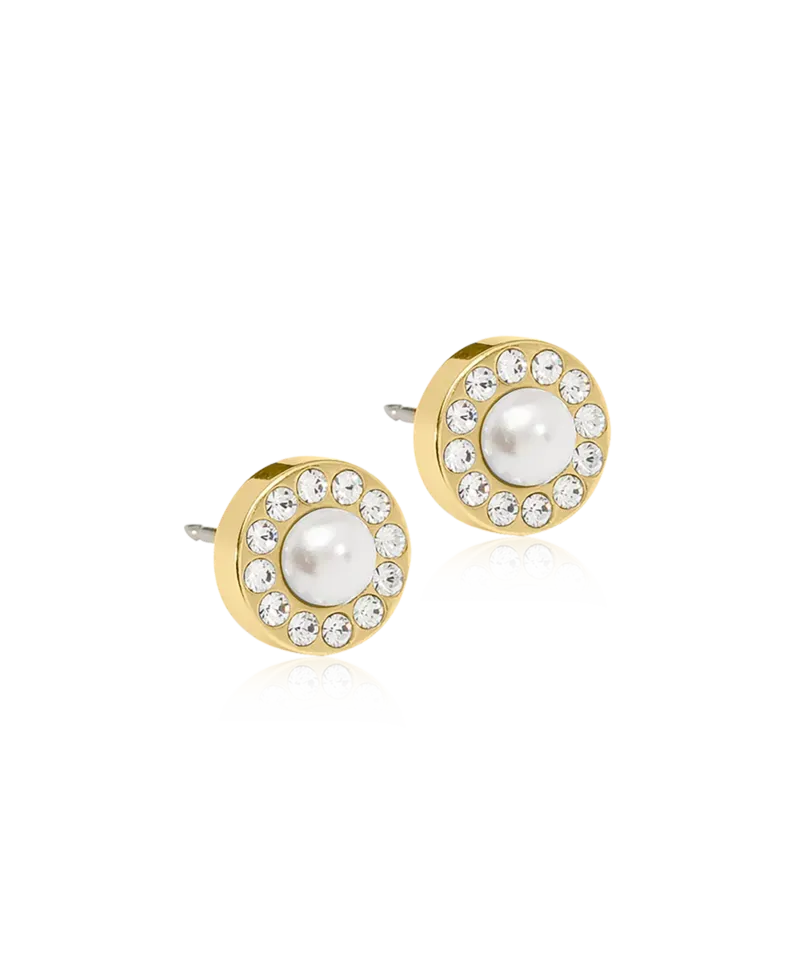 Blomdahl Brilliance Halo Pearl øredobber white gull 8 mm titan