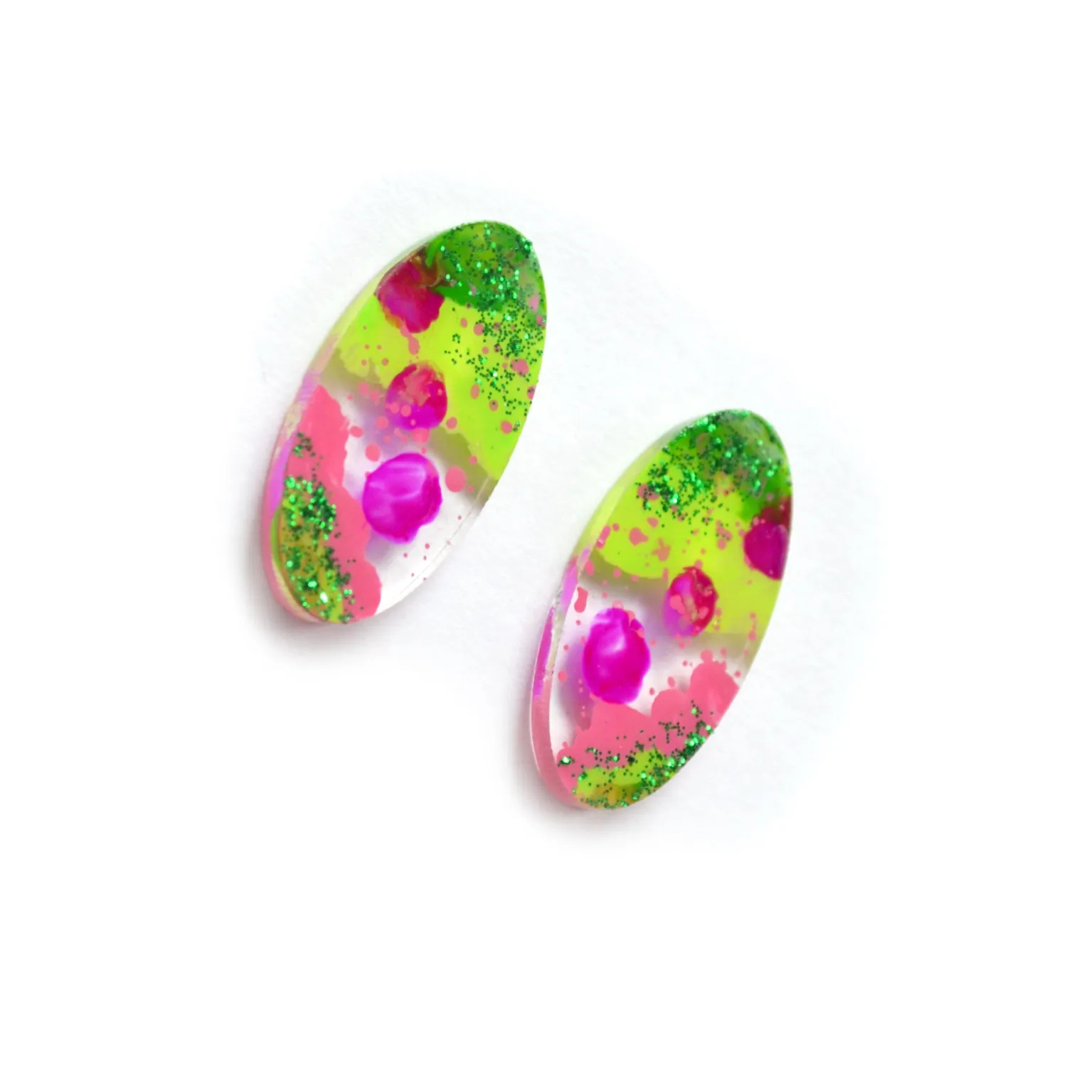 BooandBooFactory Glitter Oval studs rosa grønn