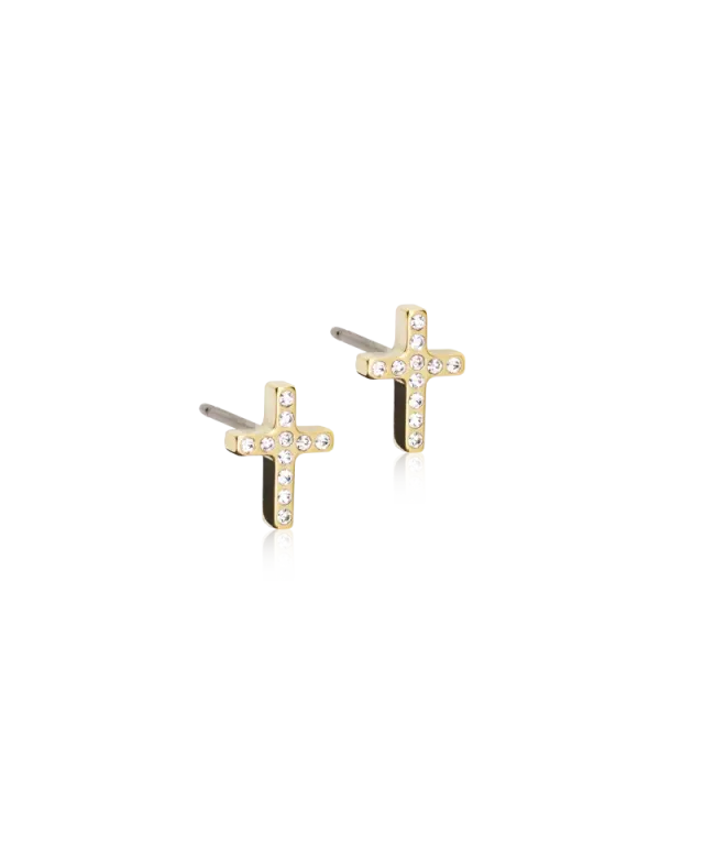Blomdahl Brilliance Cross øredobber 8 mm crystal gull