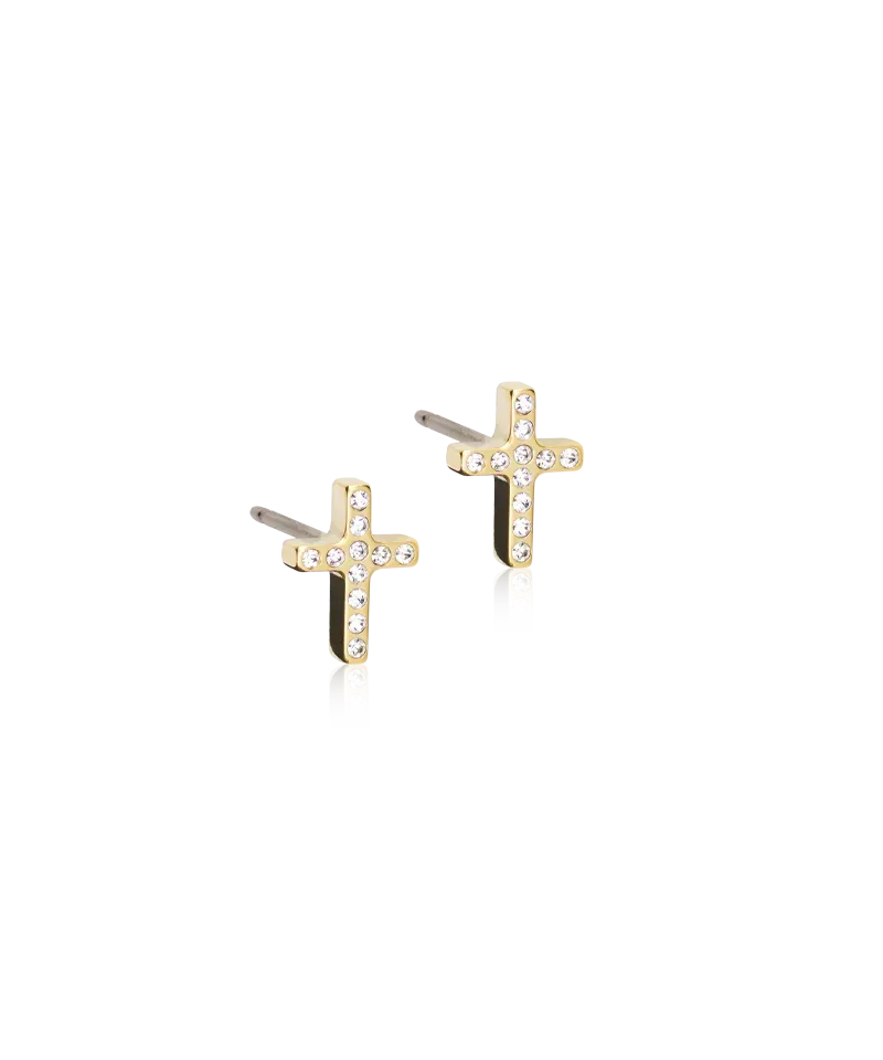 Blomdahl Brilliance Cross øredobber 8 mm crystal gull