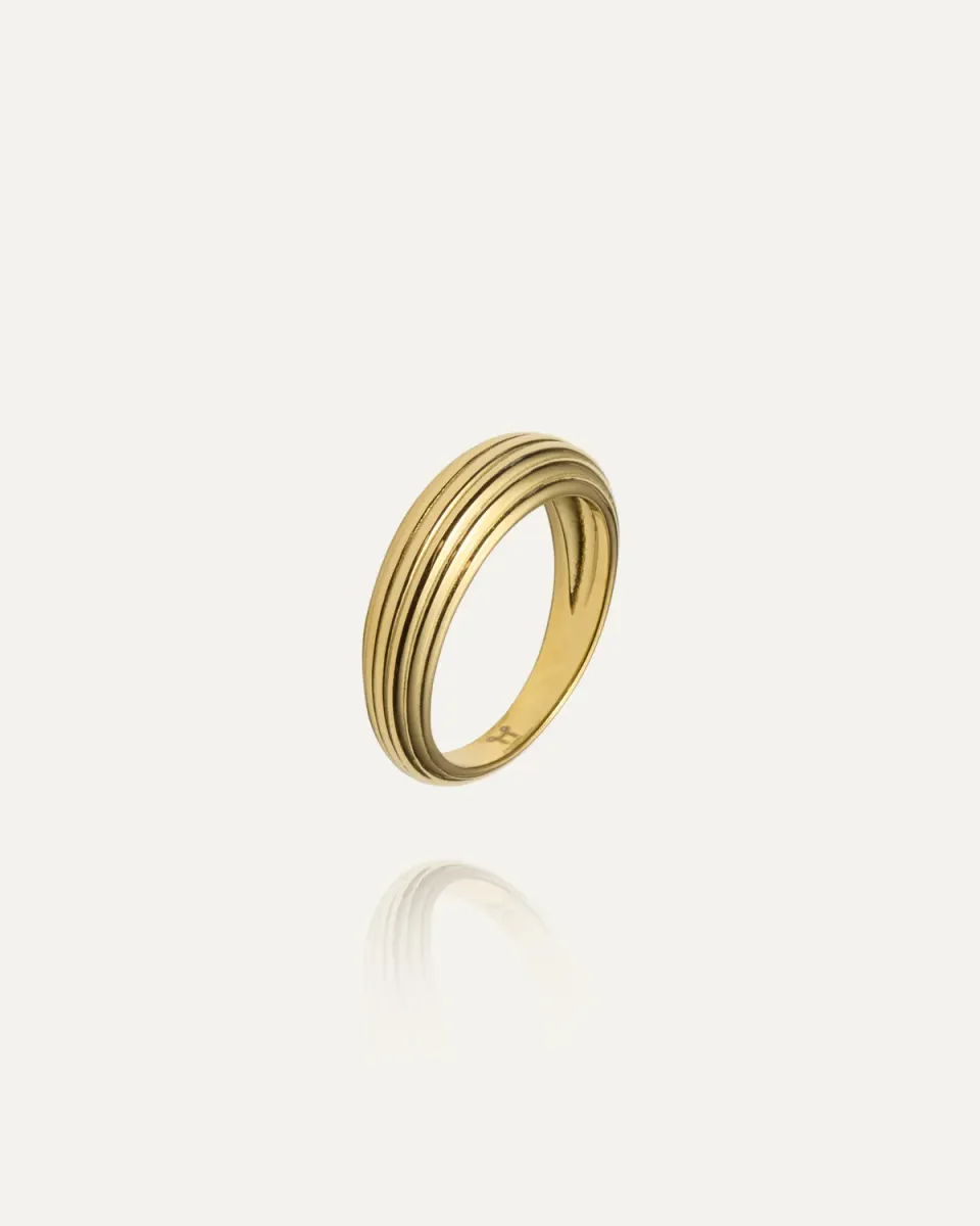 Mockberg Edge Ribbed Ring gullring stål str 52 riflet