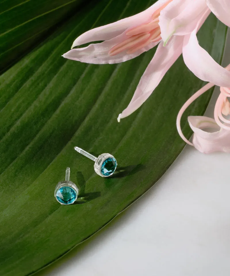 Blomdahl Bezel øredobber 6 mm turkis nikkelfri