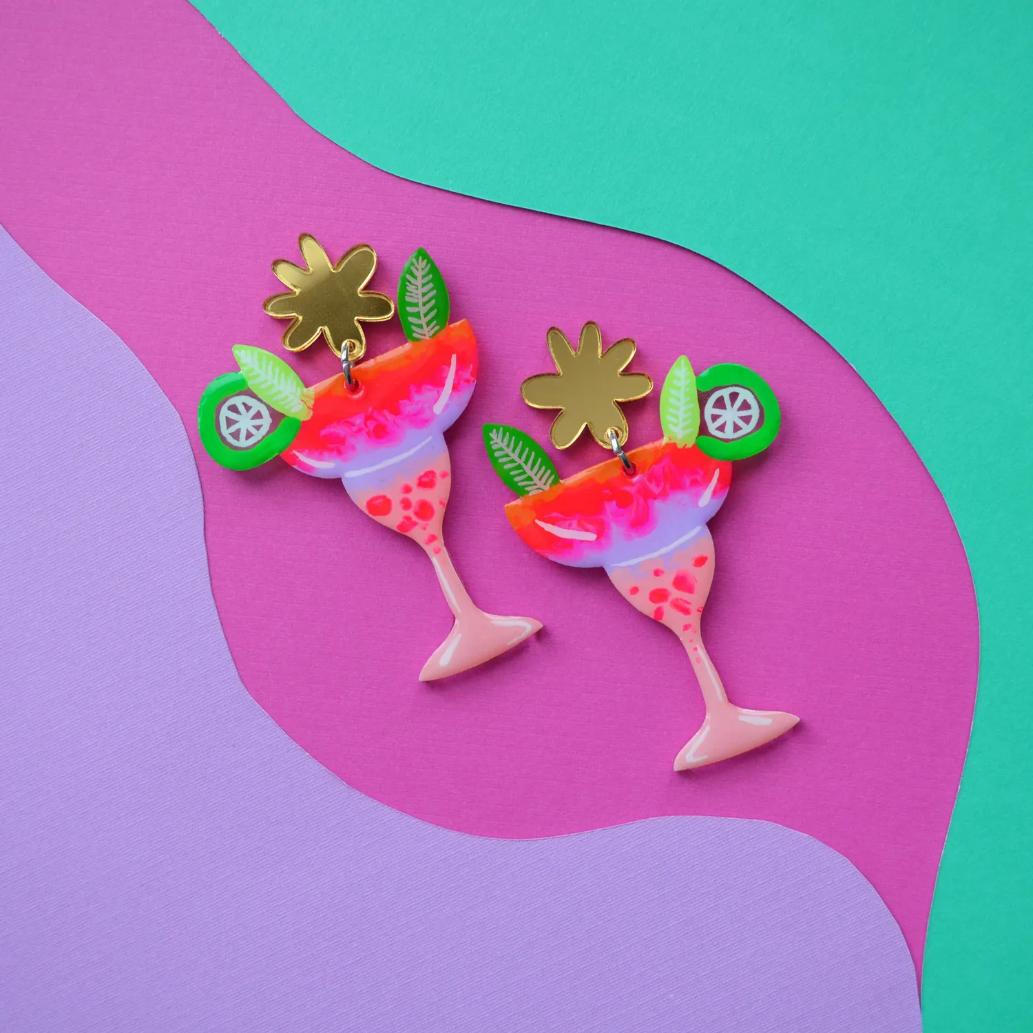 BooandBooFactory Neon Pink Margarita Cocktail øredobber lime