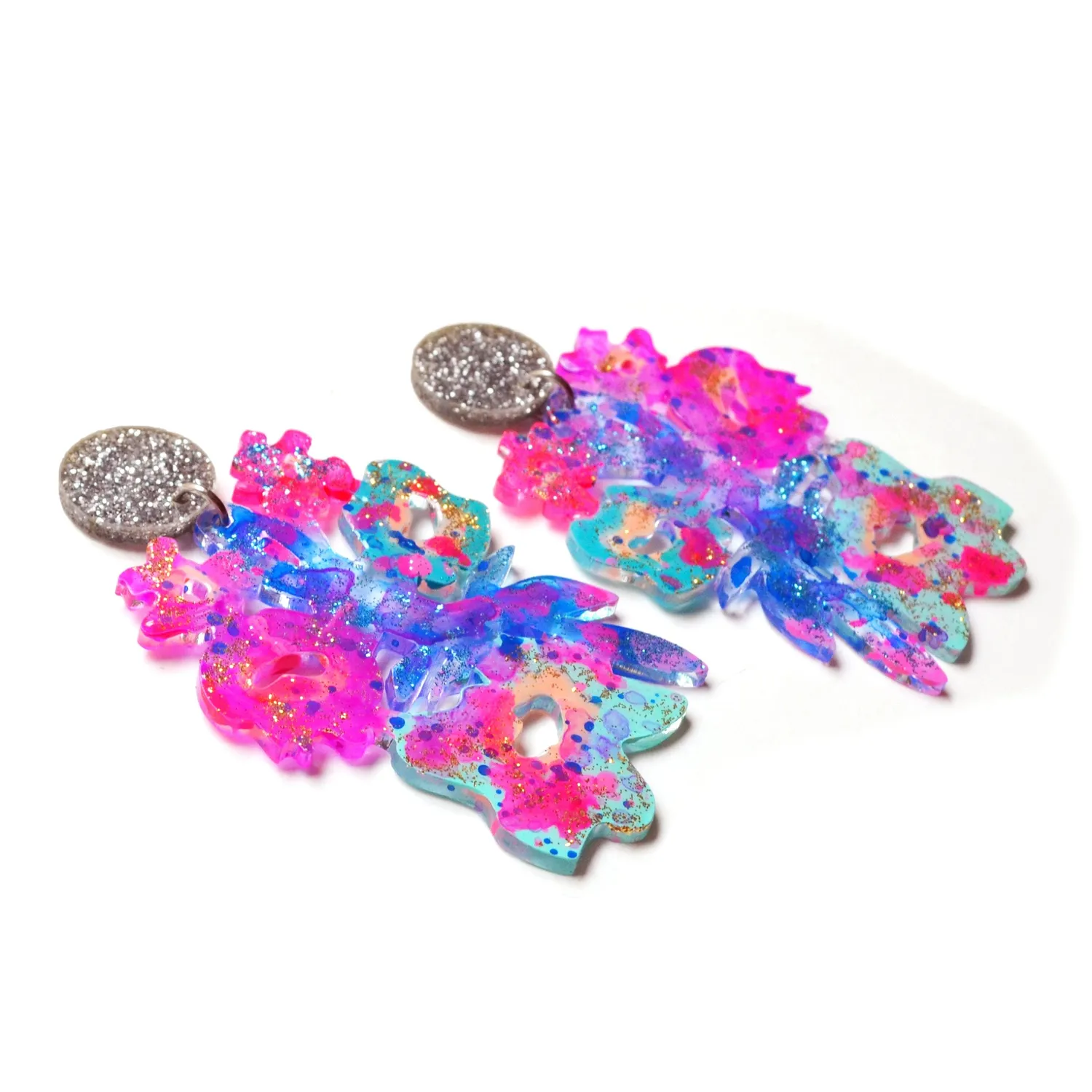 BooandBooFactory Pink Blue Flower øredobber glitter