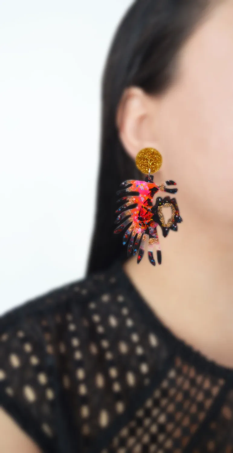 BooandBooFactory Gold Pink Leaf resin øredobber glitter