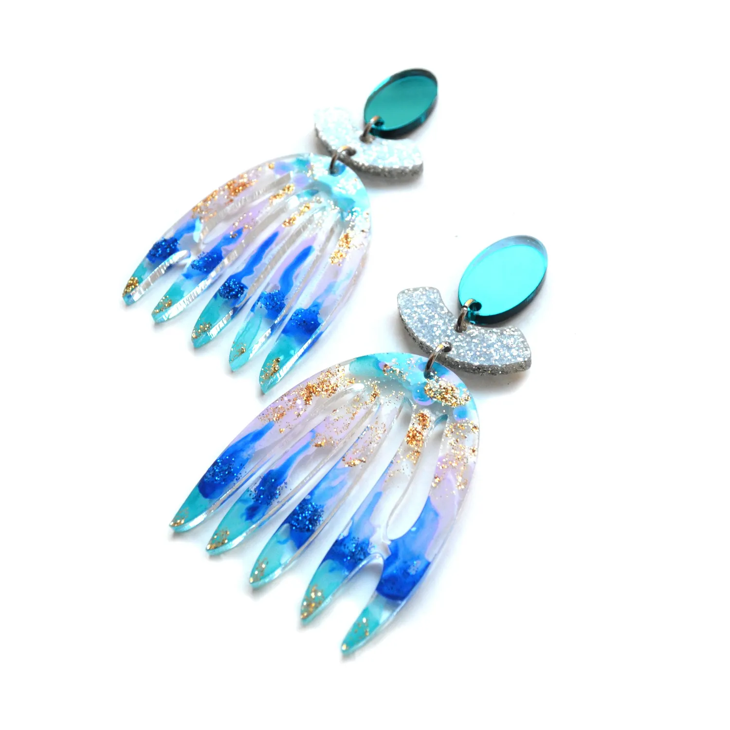 BooandBooFactory Blue Mirror Abstract Art Glitter øredobber blå