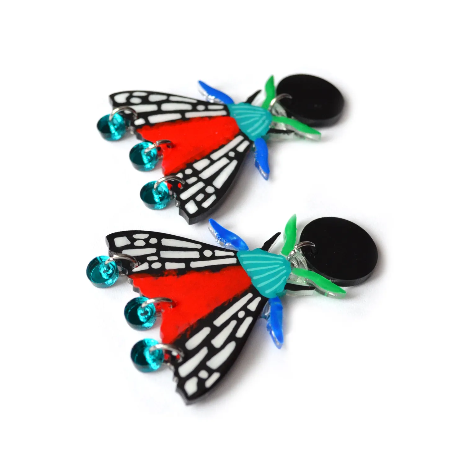 BooandBooFactory Geometric Moth øredobber svart rød